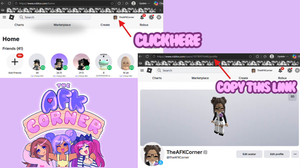 Computer instructions: click your avatar then copy the URL from the address bar